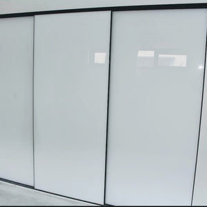 'Mirrorline' black frameless, Pure white glass inserts wardrobe sliding doors
