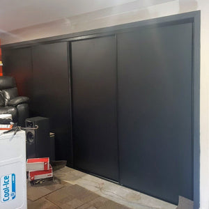 Black framed, Black vinyl inserts wardrobe sliding doors