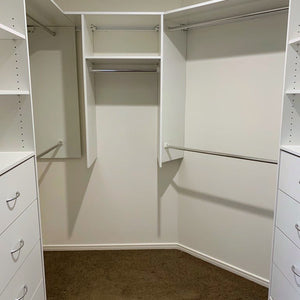 Custom Walk-In-Robe - Wardrobe shelving x 2 drawer boxes with half hang & full hang