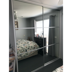 White framed, 'Expressions' 3 panel mirror wardrobe sliding doors