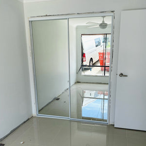 White framed, Mirror inserts wardrobe sliding doors