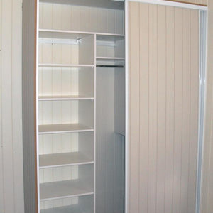 White framed, Colonial VJ (Primed) doors, & custom wardrobe shelving