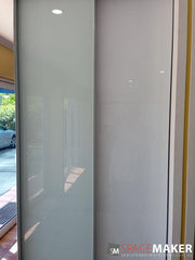 Frameless Painted Glass Sliding Wardrobe Doors - Green on left, Pure White on right
