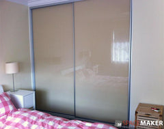 Framed Painted Glass Sliding Wardrobe Doors - Matt Natural Frames, Almond Glass