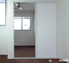 Framed Mirror and Vinyl Sliding Wardrobe Doors - White Frames, Glacier Insert