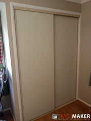 Framed Vinyl Sliding Wardrobe Doors - Almond Frames, Chalk Insert