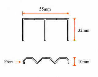 Slimstyle double track: 55 millimetres wide, 32 millimetres top height and 10 millimetres bottom height.