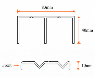 Standard double track: 83 millimetres wide, 40 millimetres top height and 10 millimetres bottom height.